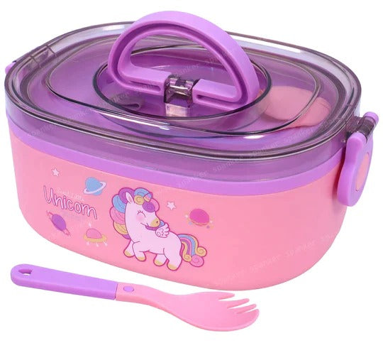 Cute Adorable Unicorn Lunch Box Thermal Stainless Steel Box Tableware Set Portable Lunch Containers for Kid Adult Students Children Keep Food Hot - Pink
