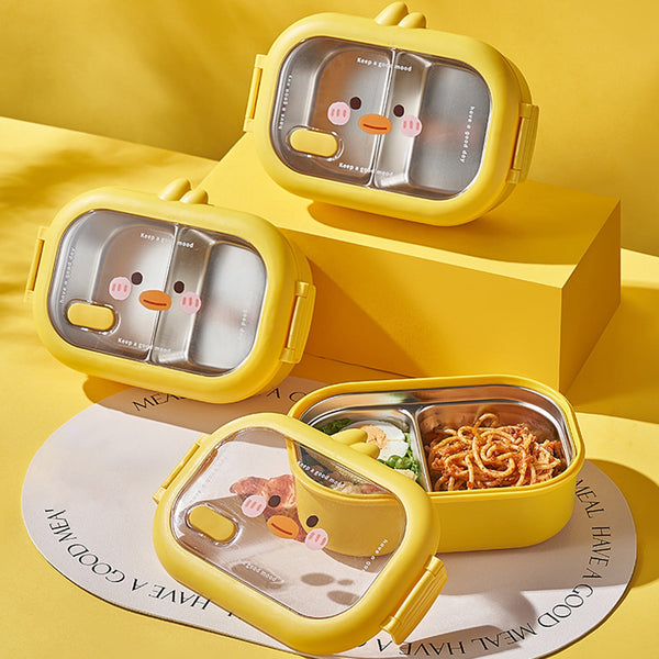 Lunch Box Grid Design Leakproof Micro-Wave Safe Heat Preservation Little Yellow Duck Stainless Steel Insulated Bento Box School Supplies