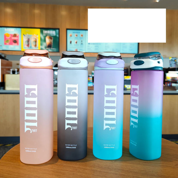 1000ml Gradient Frosted Water Bottle Portable Suction Mouth Plastic Bicycle Bottle