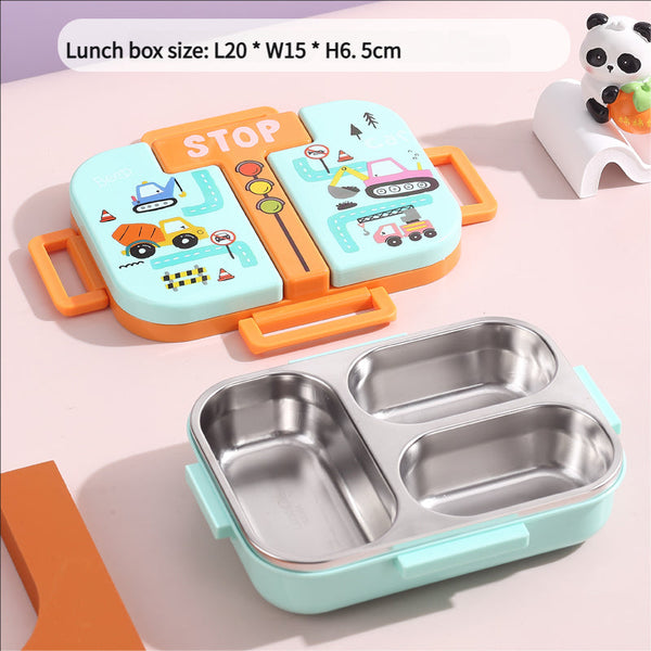 🍱 Sealed 3-Grid Child Stainless Steel Lunch Box | Portable Leakproof Kids Bento Box with Folding Soup Spoon | Food Container for School, Office & Travel ✨ waodeals