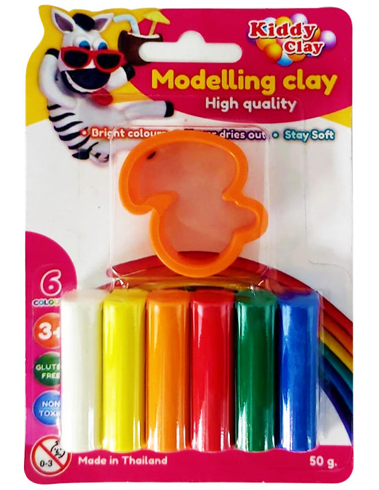 🧒🎨 NARA Kiddy Clay 6 Bright Colors High Quality Modelling Clay 50g Pack with 1 Molds Never Dries Out, Soft Play Dough for Kids Made in Thailand ✨🌈 waodeals