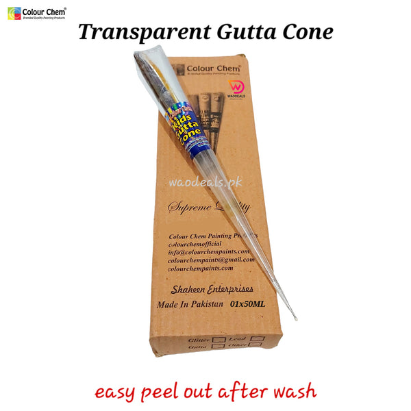 Enhance Your Fabric Art: 50ml Colour Chem Pure Transparent Gutta Cone for Silk, Lawn, Organza, and Georgette Crinkle Painting Outlining, Easy to Peel After Wash