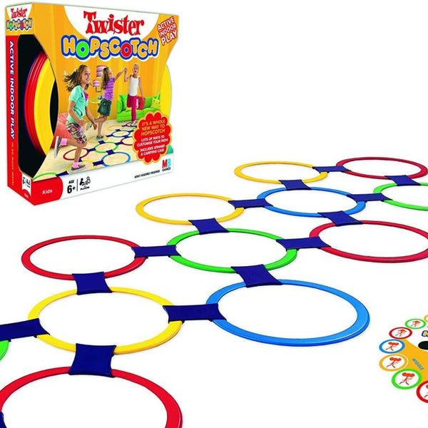 Wao - Twister Hopscotch Ring Game: 13 Multi-Colored Plastic Rings and 16 Connectors for Indoor or Outdoor Fun