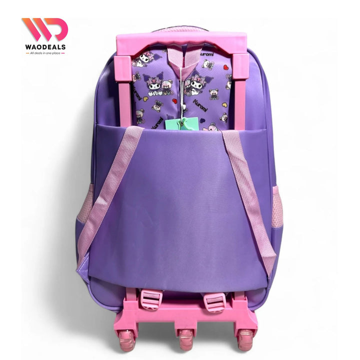 🎒 18 Inch 3D Kuromi 3-Piece School Trolley Bag Set for Girls | Premium Quality Travel & School Backpack waodeals