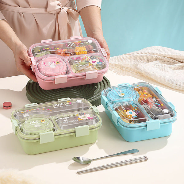 🍱 SmartMeal 3 Compartment Stainless Steel Bento Lunch Box | Leakproof Airtight Food Container with Bowl, Spoon & Chopsticks✨ waodeals