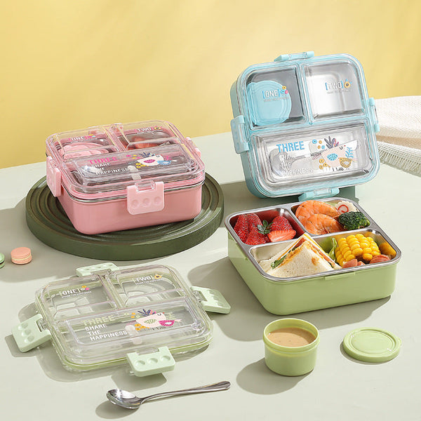 🍱 Big Bites Bento Lunch Box – 3 Compartments with Sauce Bowl &amp; Cutlery | Leak-Proof & Spacious Design 🥄💧 waodeals