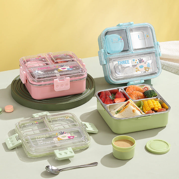 🍱 Big Bites Bento Lunch Box – 3 Compartments with Sauce Bowl &amp; Cutlery | Leak-Proof & Spacious Design 🥄💧 waodeals
