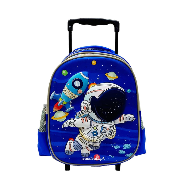 3D Cartoon Space Astronaut Trolley Backpack (13-Inch) | Kids School Trolley Bag Premium Fiber Front waodeals