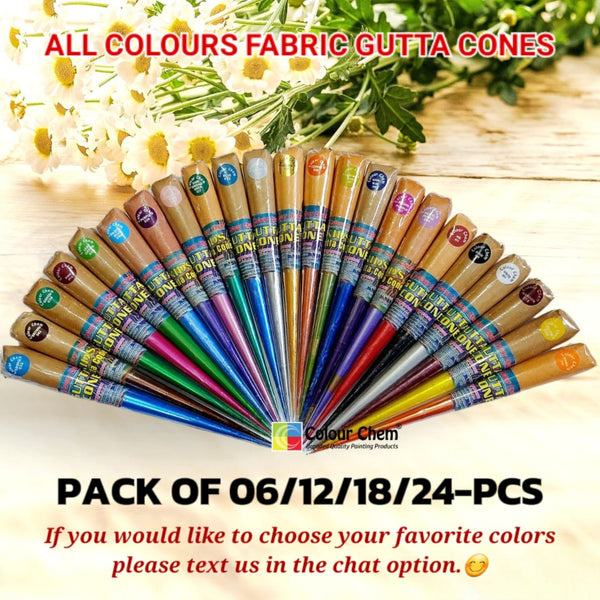 Colour Chem The Best Artist's Choice Pack of 06/12/18/24 Pcs Fabric Gutta Cone/Outliner Ideal for All Kind of Fabric Painting & Outlining