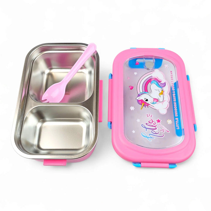 ✨ Kids Characters Lunch Box – 2-Compartment Stainless Steel Container with Spoon waodeals