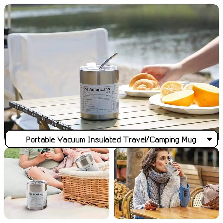 ☕ 320ml Stainless Steel Coffee Cup With Straw waodeals