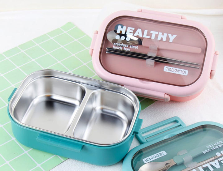 Tedemei Japanese Style Stainless Steel Lunch Box – 2-Compartment Insulated Bento with Spoon & Chopsticks | Leak-Proof, Microwave & Freezer Safe 🍱✨ waodeals