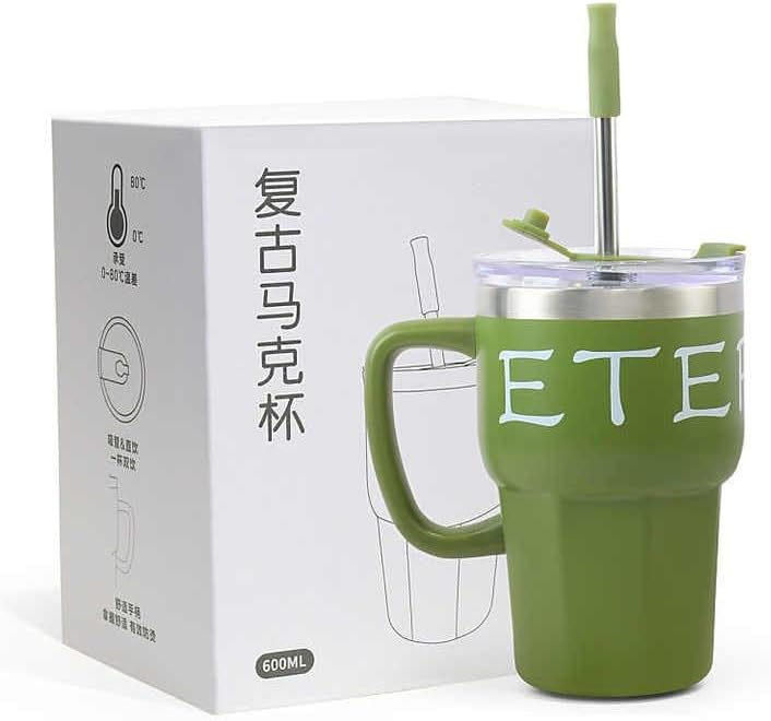 600ml Insulated Coffee Mug Tumbler with Handle | Stainless Steel Travel Mug waodeals