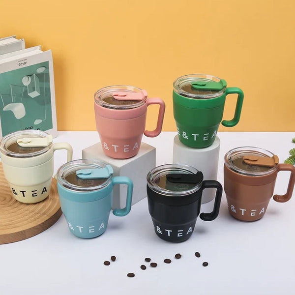 480ml Coffee Cup with Straw Lid | Stainless Steel Thermos Mug for Hot & Cold Drinks waodeals