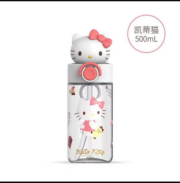 🎀 500ml Sanrio Premium Sipper Bottles with Cute Big Toppers BPA-Free Water Bottle for Kids waodeals