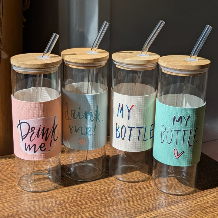 🥤 500ml Tall Can Glass with Lid & Straw – Leather Sleeve Design | Premium Aesthetic Drinkware ✨ waodeals