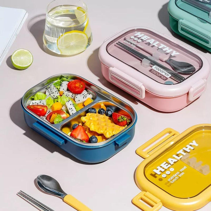 Tedemei Japanese Style Stainless Steel Lunch Box – 2-Compartment Insulated Bento with Spoon & Chopsticks | Leak-Proof, Microwave & Freezer Safe 🍱✨ waodeals
