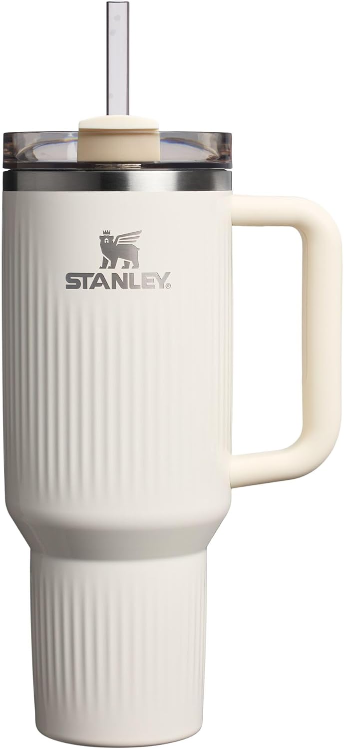Stanley Quencher H2.0 Tumbler with Handle and Straw 40 oz | Flowstate 3-Position Lid | Cup Holder Compatible for Travel | Fluted Cream Gloss waodeals