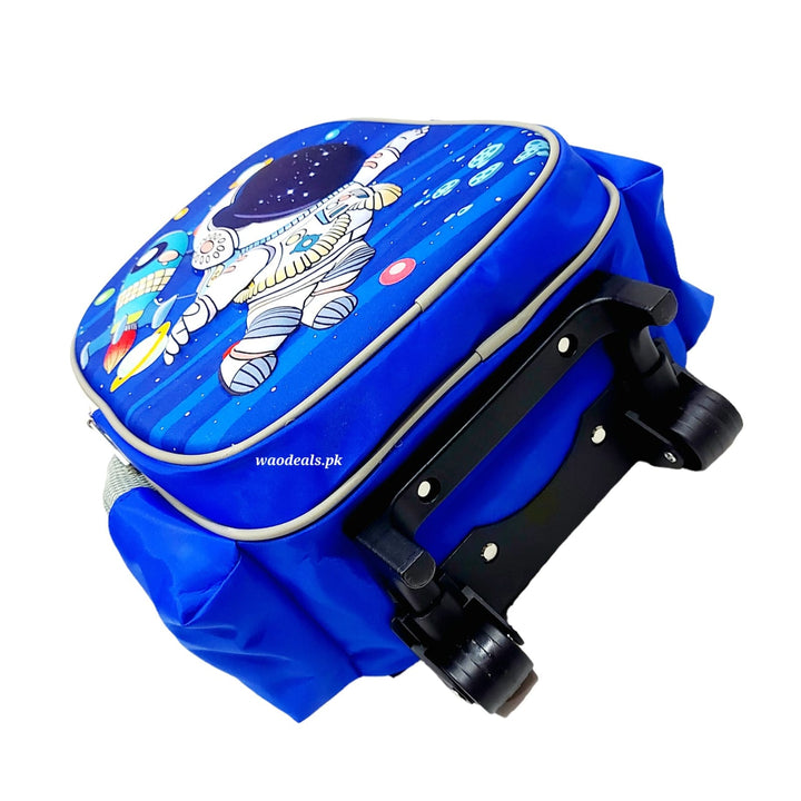 3D Cartoon Space Astronaut Trolley Backpack (13-Inch) | Kids School Trolley Bag Premium Fiber Front waodeals