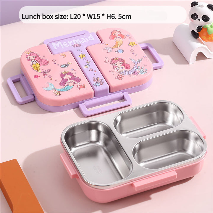 🍱 Sealed 3-Grid Child Stainless Steel Lunch Box | Portable Leakproof Kids Bento Box with Folding Soup Spoon | Food Container for School, Office & Travel ✨ waodeals