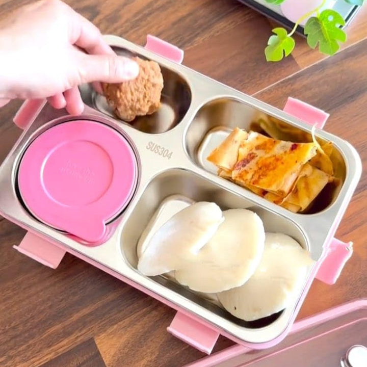 🍱 Stainless Steel Bento Lunch Box 4 Compartments | Insulated Tiffin Box with Spoon & Chopsticks waodeals