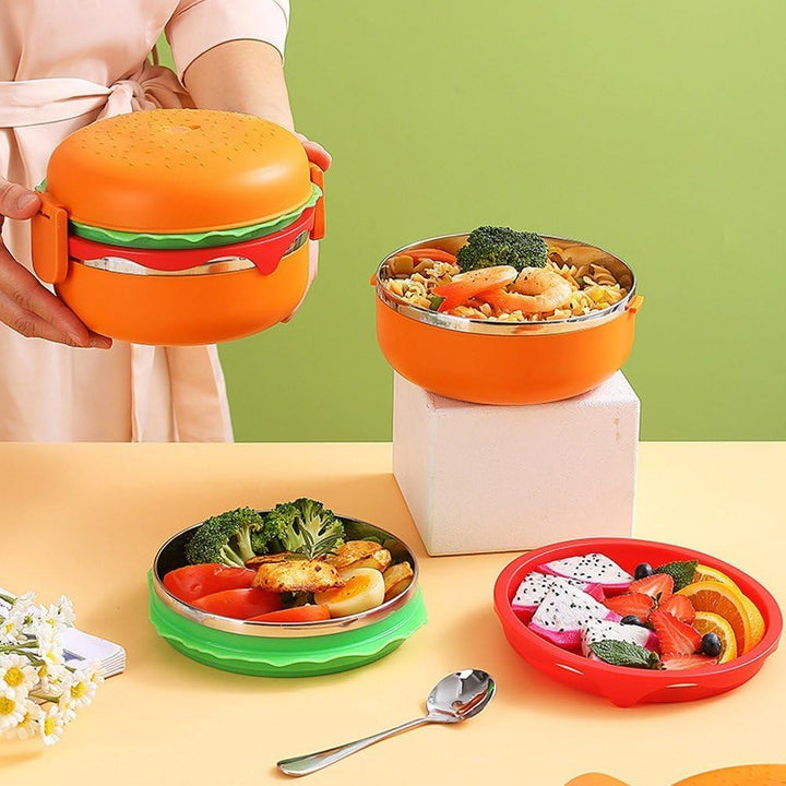 🍔 Cute Burger Shaped Stainless Steel Double Tier Bento Lunch Box 🍱✨ waodeals