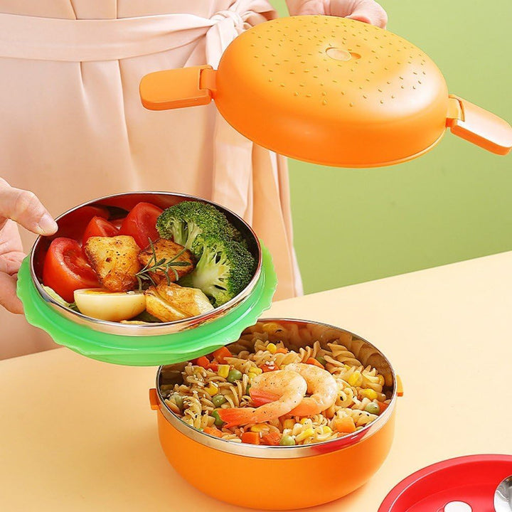 🍔 Cute Burger Shaped Stainless Steel Double Tier Bento Lunch Box 🍱✨ waodeals