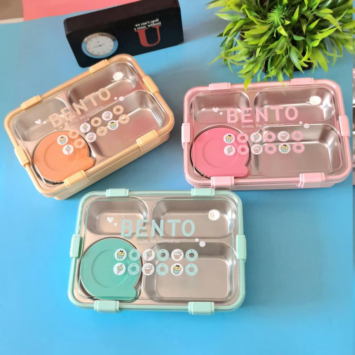 🍱 Stainless Steel Bento Lunch Box 4 Compartments | Insulated Tiffin Box with Spoon & Chopsticks waodeals