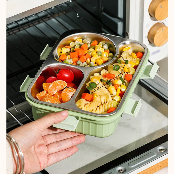 🍱 SmartMeal 3 Compartment Stainless Steel Bento Lunch Box | Leakproof Airtight Food Container with Bowl, Spoon & Chopsticks✨ waodeals
