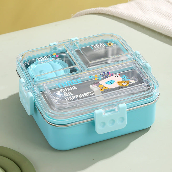 🍱 Big Bites Bento Lunch Box – 3 Compartments with Sauce Bowl &amp; Cutlery | Leak-Proof & Spacious Design 🥄💧 waodeals