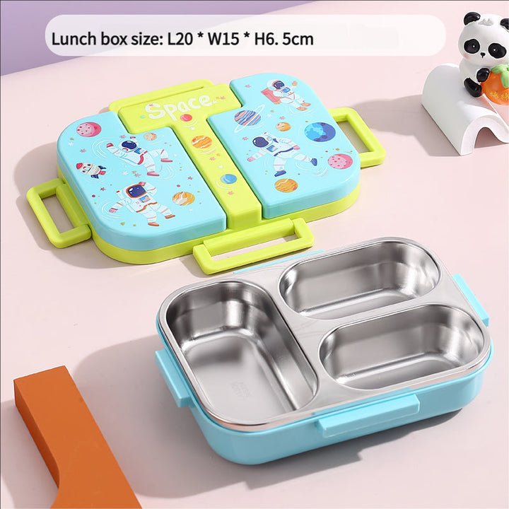 🍱 Sealed 3-Grid Child Stainless Steel Lunch Box | Portable Leakproof Kids Bento Box with Folding Soup Spoon | Food Container for School, Office & Travel ✨ waodeals