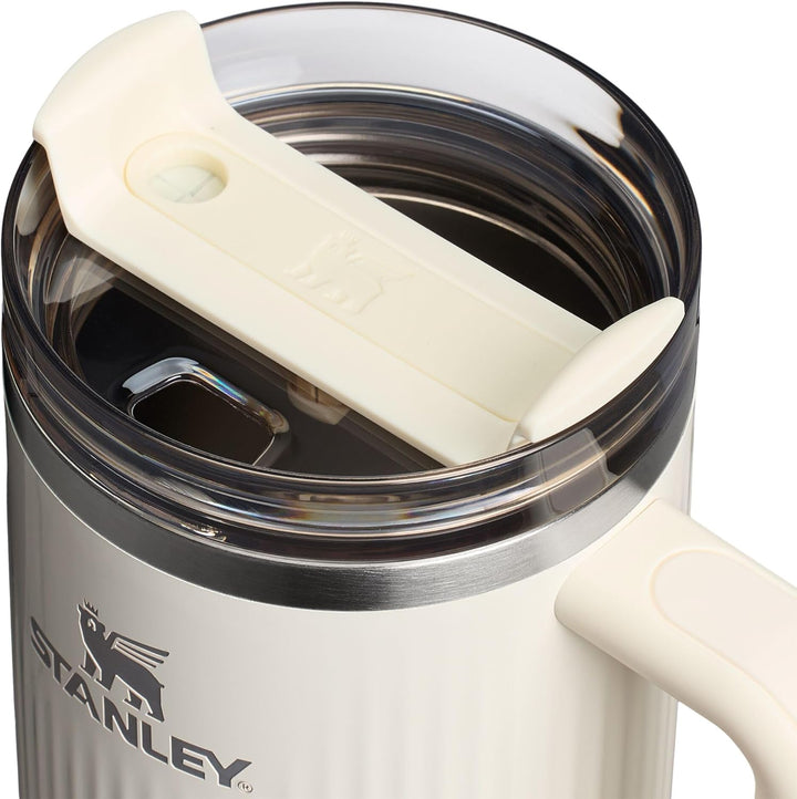 Stanley Quencher H2.0 Tumbler with Handle and Straw 40 oz | Flowstate 3-Position Lid | Cup Holder Compatible for Travel | Fluted Cream Gloss waodeals