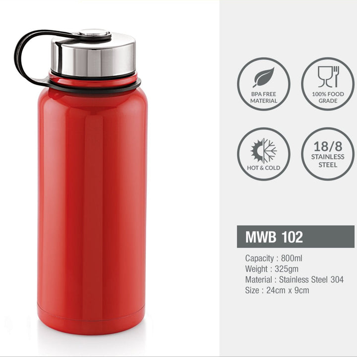 Imported 800ml / 1100ml Hot & Cold Red Thermos Flask – Stainless Steel Vacuum Bottle with Leather Bag for Travel, Gym, Office & Kids 💧🧊🔥 waodeals