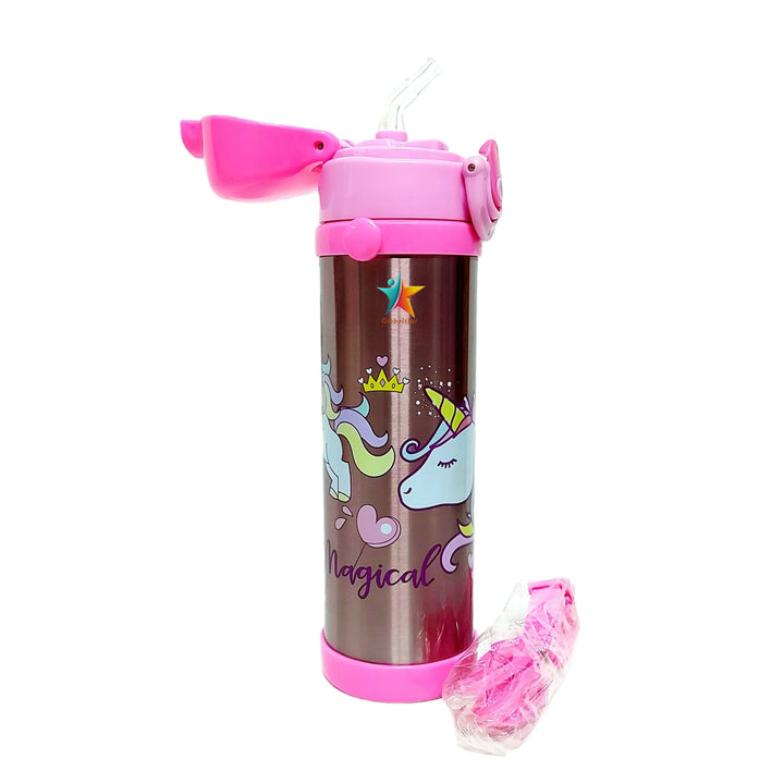 🦄 Disney Girls Unicorn Cartoon Stainless Steel Water Bottle | 500ml | Double Wall Insulated Vacuum Flask with Straw 🥤 waodeals