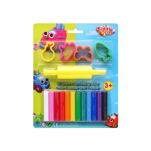 🎨 Kiddy Clay 12 Brighr Colors Modeling Clay with 4 Molds & 1 Roller | Never Dries Out | Made in Thailand 🧒✨ waodeals