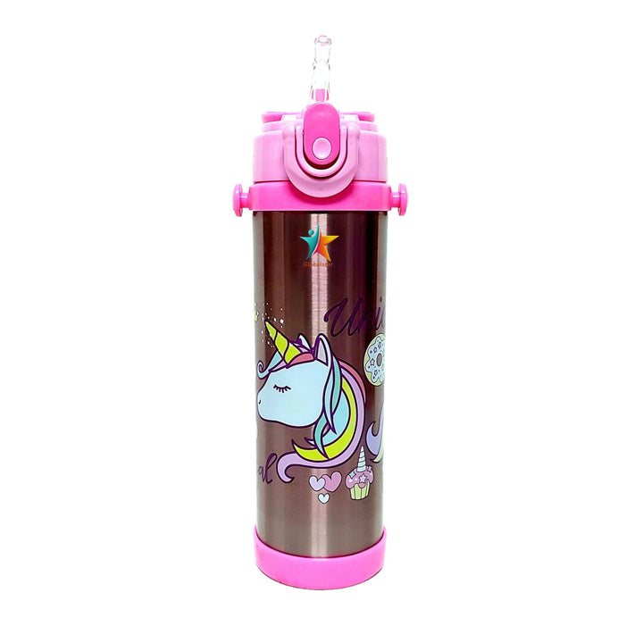 🦄 Disney Girls Unicorn Cartoon Stainless Steel Water Bottle | 500ml | Double Wall Insulated Vacuum Flask with Straw 🥤 waodeals