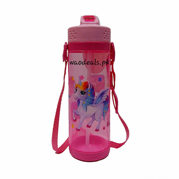 Bright Active Star Girls Unicorn Character 600ml BPA-Free Water Bottle with Straw Unbreakable and Vibrant Plastic Bottle for Girls - Waodeals