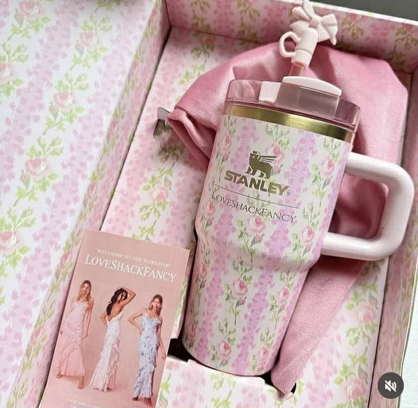 Stanley X LoveShackFancy Holiday Quencher 20 OZ Blooming Heirloom Pink waodeals