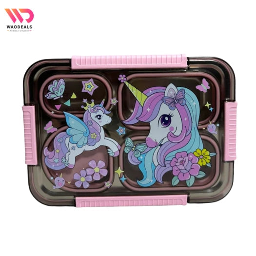 🍱✨ Kids Characters 3-Compartment Stainless Steel Bento Lunch Box with Spoon & Fork | Leak-Proof Cartoon Design 🦄🎒 waodeals