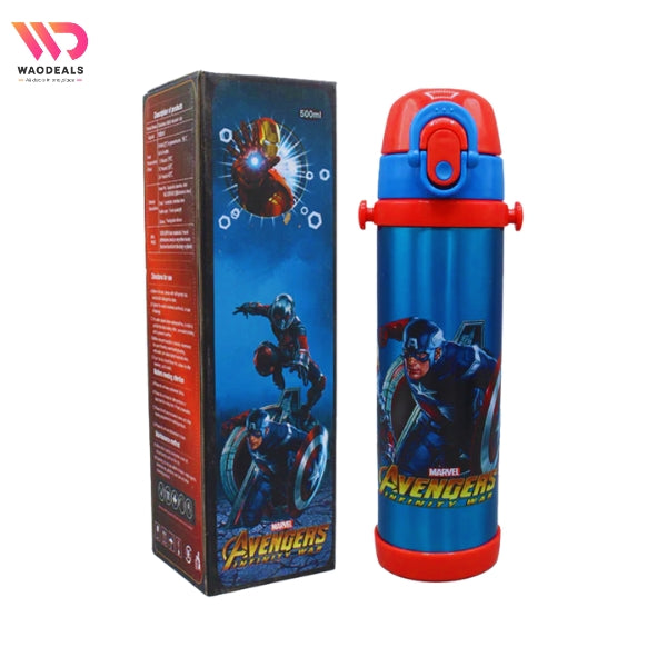 💥🦸Disney Avengers Kids Stainless Steel Water Bottle 500ML | Double Wall Vacuum Flask With Straw ♂️✨ waodeals