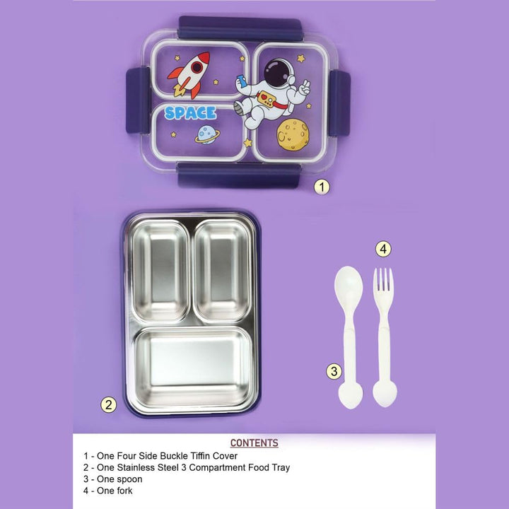 🍱✨ Surprise Box – 3 Compartment Stainless Steel Bento Lunch Box for Kids with Fork & Spoon Leak-Proof, Cute Unicorn & Castle Design 🦄 waodeals