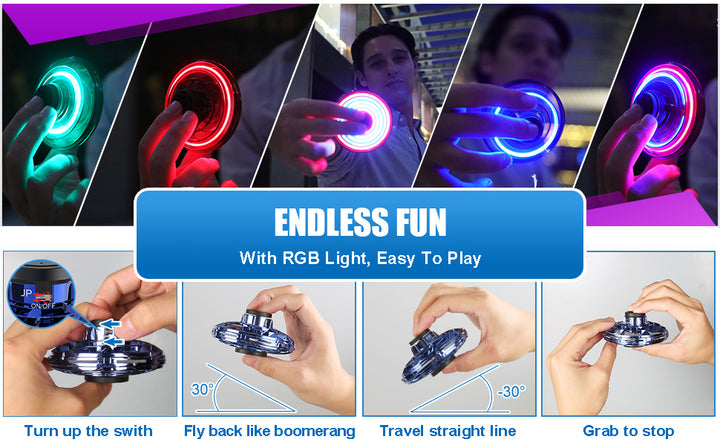 Flying Spinner Mini UFO Drone, Ifly Spinner Fidget Spinner, iFly Hand Controlled Boomerang Drone Cool Toys Gifts for 8 9 10+ Year Old Boys Girls Teens Indoor Outdoor Toys.