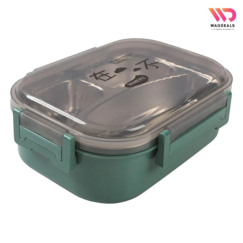 3-Compartment Stainless Steel Lunch Box Portable Bento Tiffin Box with Spoon waodeals
