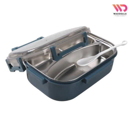 3-Compartment Stainless Steel Lunch Box Portable Bento Tiffin Box with Spoon waodeals