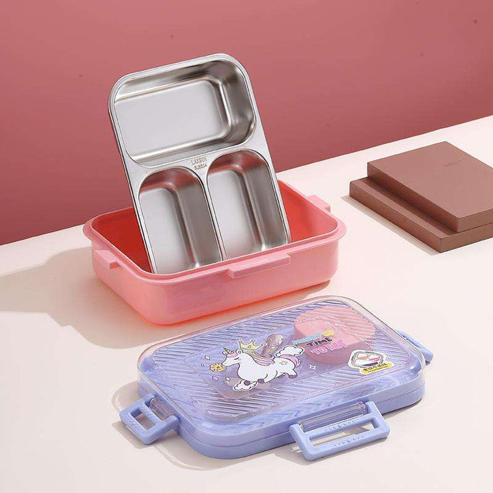 🍱 2-Layer Stainless Steel Bento Lunch Box | Rectangle 3 Compartments with Sauce Bowl & Spoon waodeals