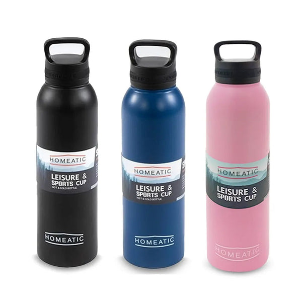 Homeatic Stainless Steel Water Bottle 730ml | Vacuum Insulated Steel Sports Bottle waodeals