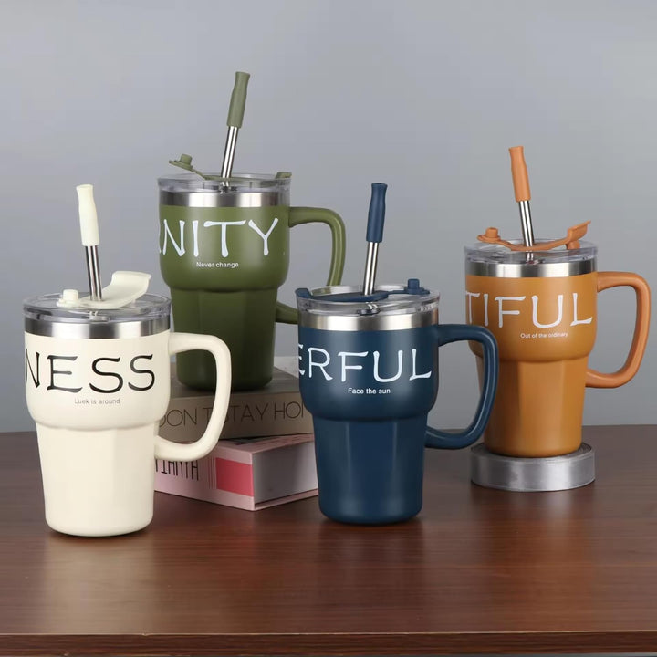 600ml Insulated Coffee Mug Tumbler with Handle | Stainless Steel Travel Mug waodeals