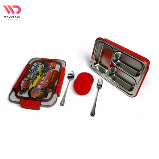 🍱✨ Kids Characters 3-Compartment Stainless Steel Bento Lunch Box with Spoon & Fork | Leak-Proof Cartoon Design 🦄🎒 waodeals