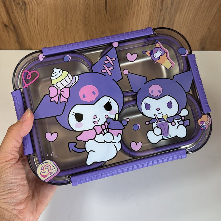 🍱✨ Kids Characters 3-Compartment Stainless Steel Bento Lunch Box with Spoon & Fork | Leak-Proof Cartoon Design 🦄🎒 waodeals