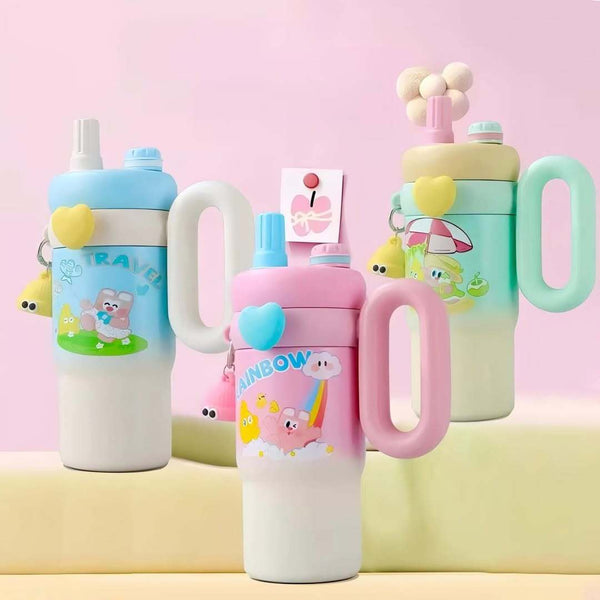 Rainbow Magic 850ml Stainless Steel Tumbler Cup – Cute Cartoon Sipper for Kids & Teens 🌈✅🎀 waodeals